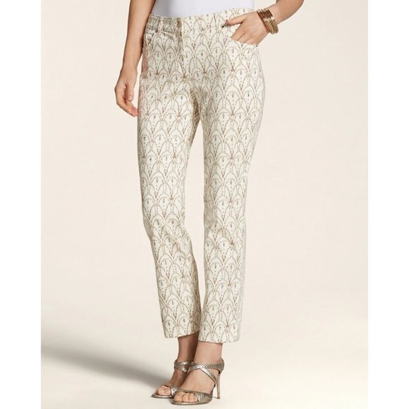 Chico's Rhinestone & Lace Skimmer Pants in Cream - Chico's Size 0 (Small/4) - Picture 1 of 8